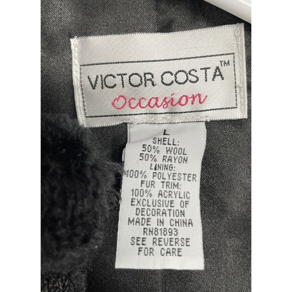 Victor Costa Occasion Black Vest Size Large Wool Faux Fur Soutache Trim Floral - Picture 9 of 11